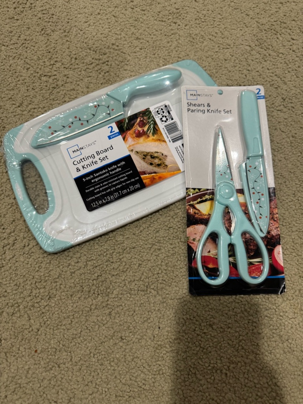 Mainstays Mint Cutting Board & Knife Set - 2 Piece
